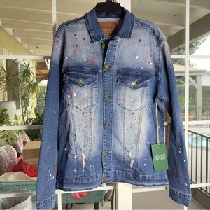 Maison Article Rome Denim Jacket Red Splatter Sz L Mens New NWT